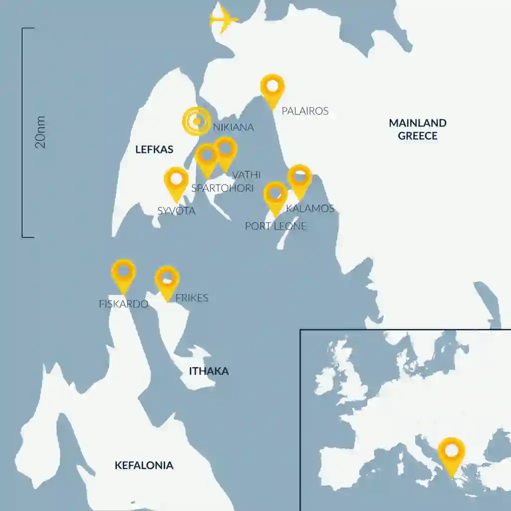Ionian Lefkas Flotilla route map